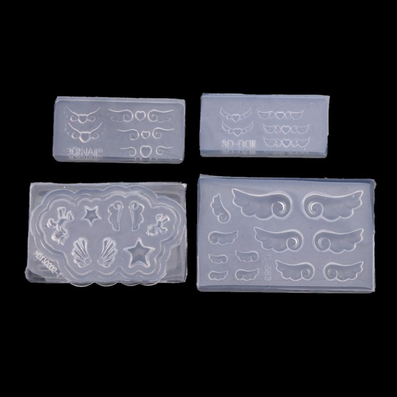 Set 4 Khuôn Silicone Làm Mặt Trang Sức Hình Trái Tim / Cánh Thiên Thần