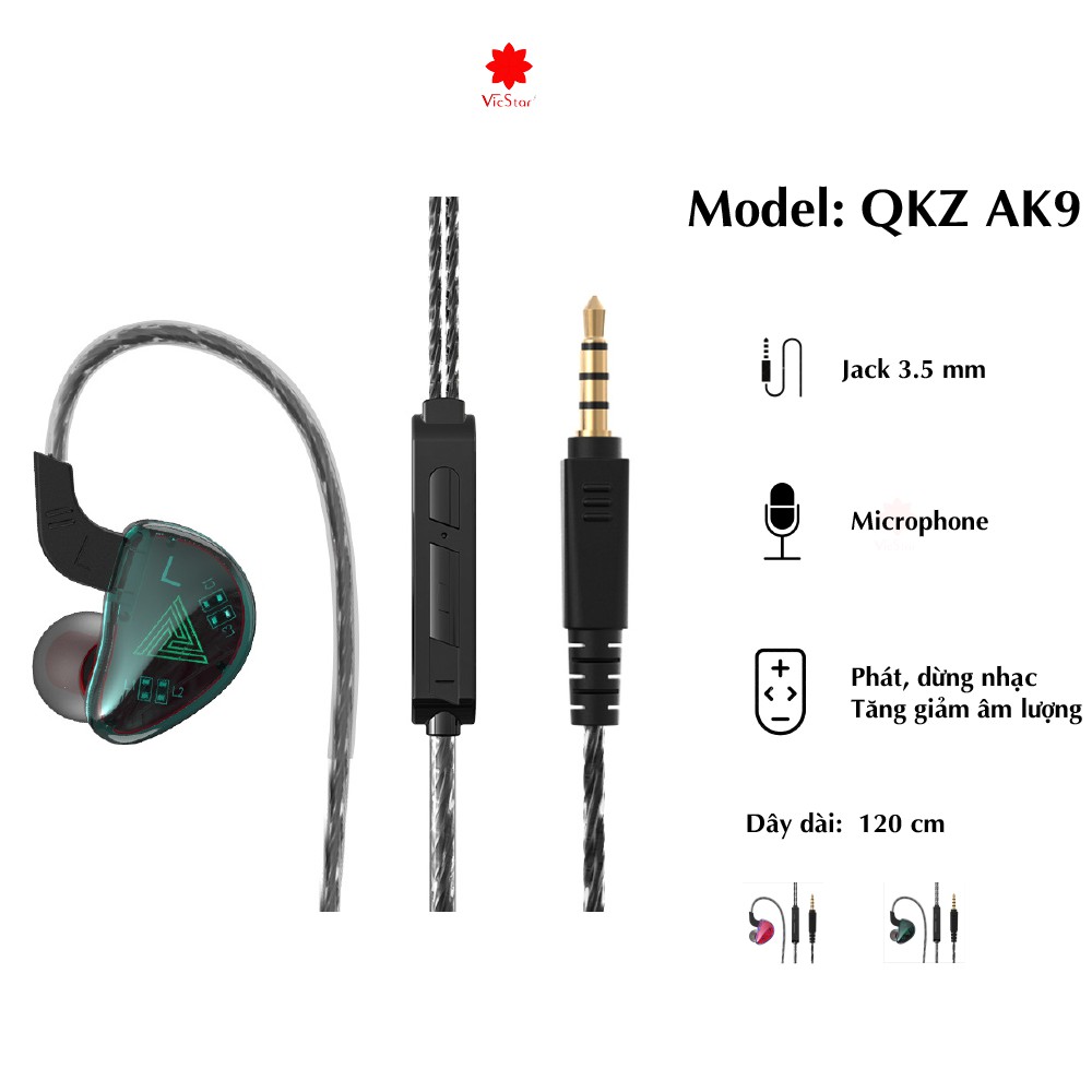 Tai nghe nhét tai QKZ AK9 LOGO chip, dải âm trầm và mic đàm thoại chất lượng
