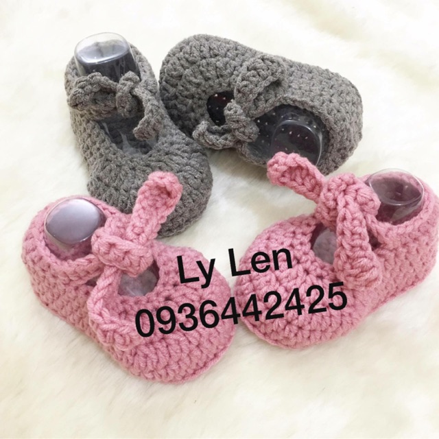 Giày len thắt nơ
