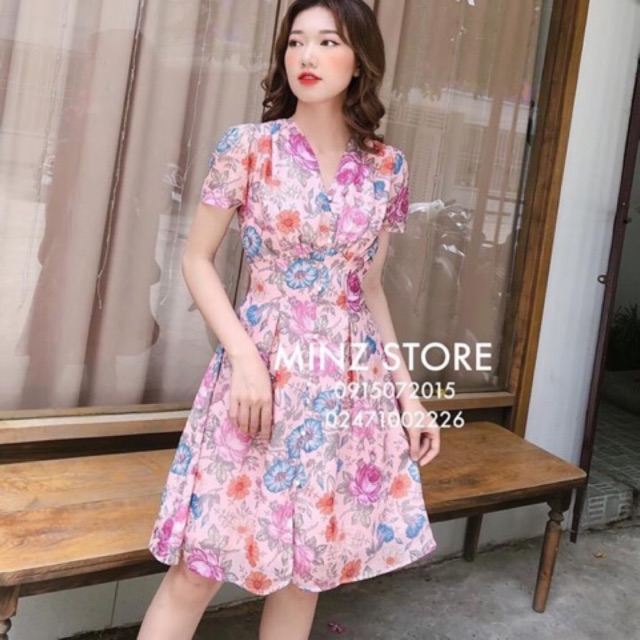 Váy hoa cổ V 2 lớp