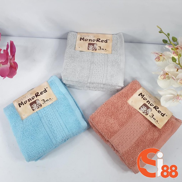 Sét khăn mặt 3 chiếc Monored cotton cao cấp kháng khuẩn hàng xuất nhật GD209