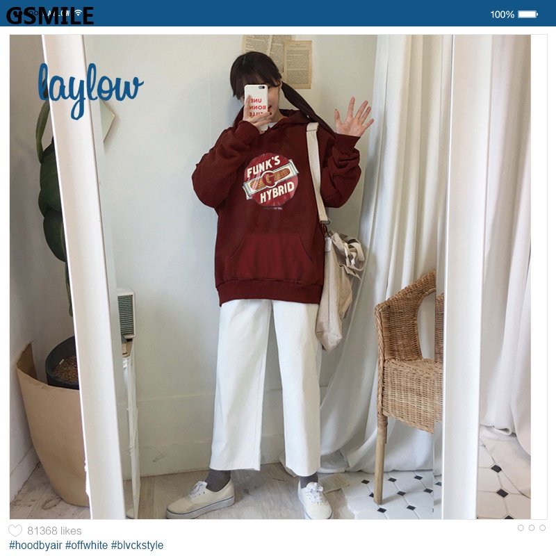 Áo Sweater Có Mũ Trùm Đầu In Họa Tiết Vải Nhung Dày Phong Cách Hàn Quốc