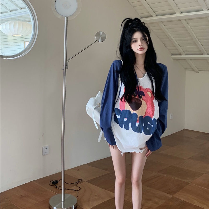 Áo Hoodie Dài Tay Chống Nắng Dáng Rộng In Họa Tiết Thời Trang Mùa Hè Cho Nữ