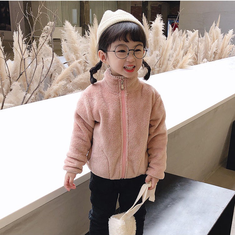 Áo khoác nhung san hô giữ ấm phong cách Hàn Quốc thời trang xinh xắn cho bé