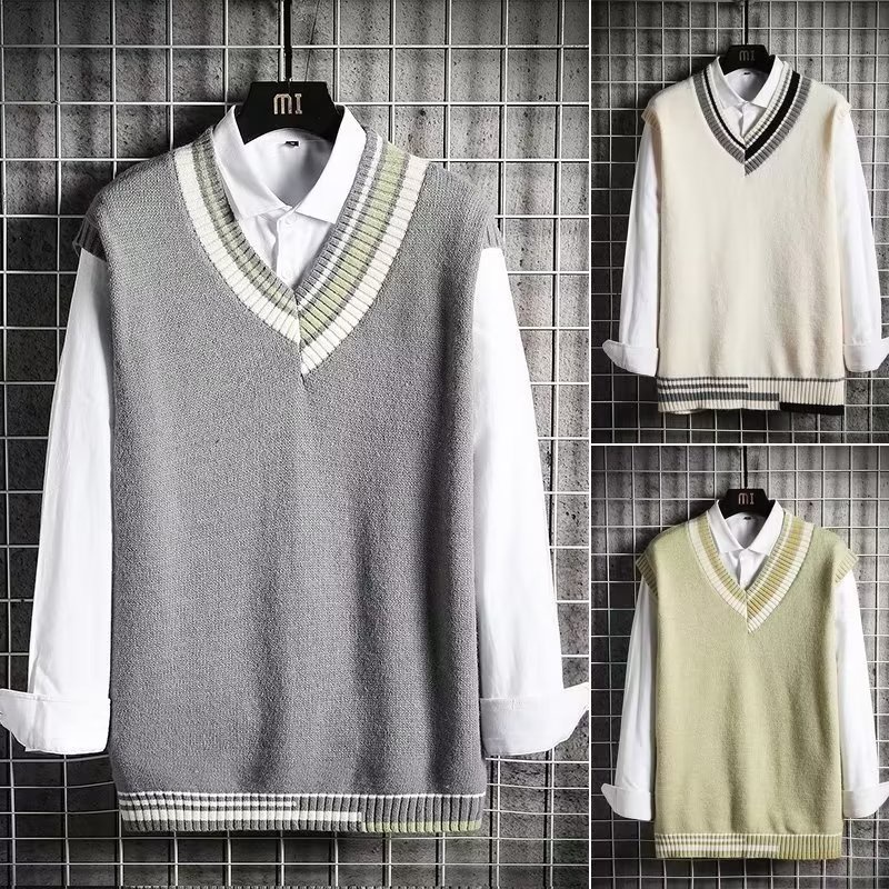 Áo Sweater Dệt Kim Unisex Cổ Chữ V Không Tay Size M-3XL