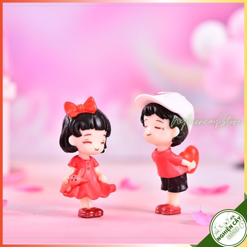 Phụ kiện Cặp đôi kiss lãng mạn trang trí tiểu cảnh, cây cảnh, sen đá