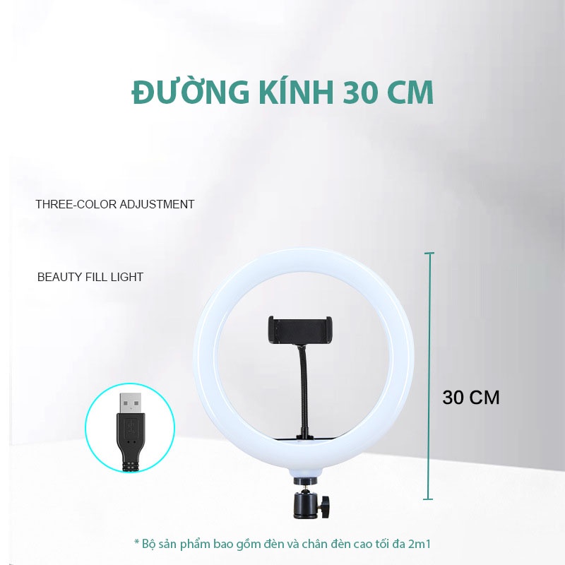 Đèn livestream giá rẻ 30cm và chân 2m1 hỗ trợ chụp ảnh, bán hàng, make up thay đổi chế độ sáng- Chính Hãng HD DESIGN