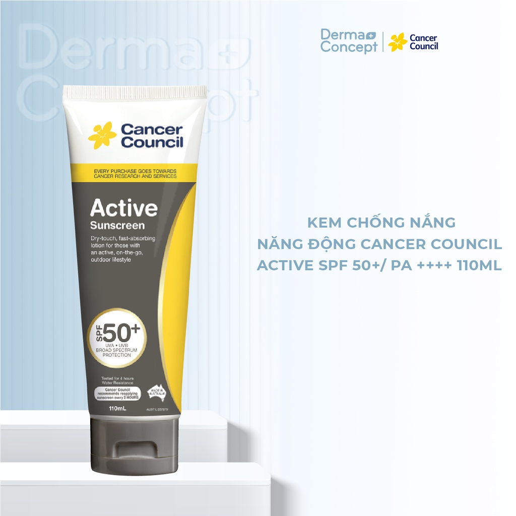 Kem chống nắng Năng động Cancer Council Active SPF 50+/ PA ++++