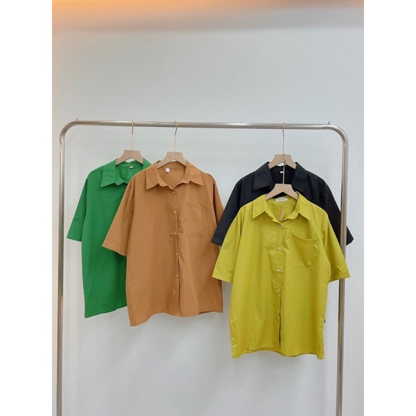(Ảnh thật) Áo sơ mi cộc tay trơn 5 màu oversize