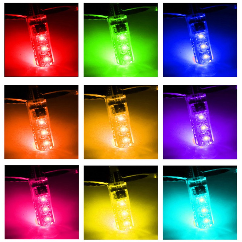 Set 4 đèn led cho xe hơi kèm điều khiển từ xa T10 6Smd 5050 Rgb