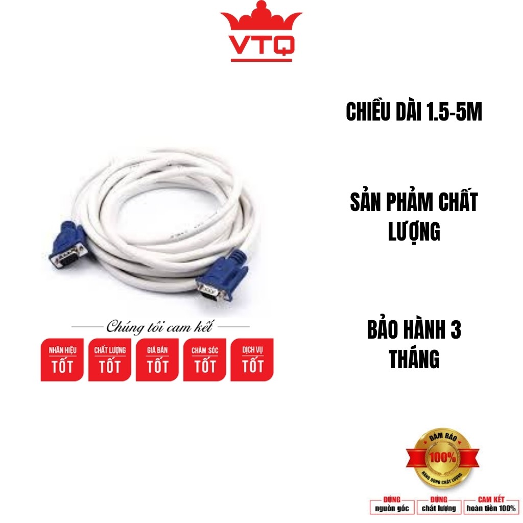 Dây tín hiệu VGA 1.5m-5m trắng chống nhiễu.hàng chất lượng .Bảo hành 3 tháng