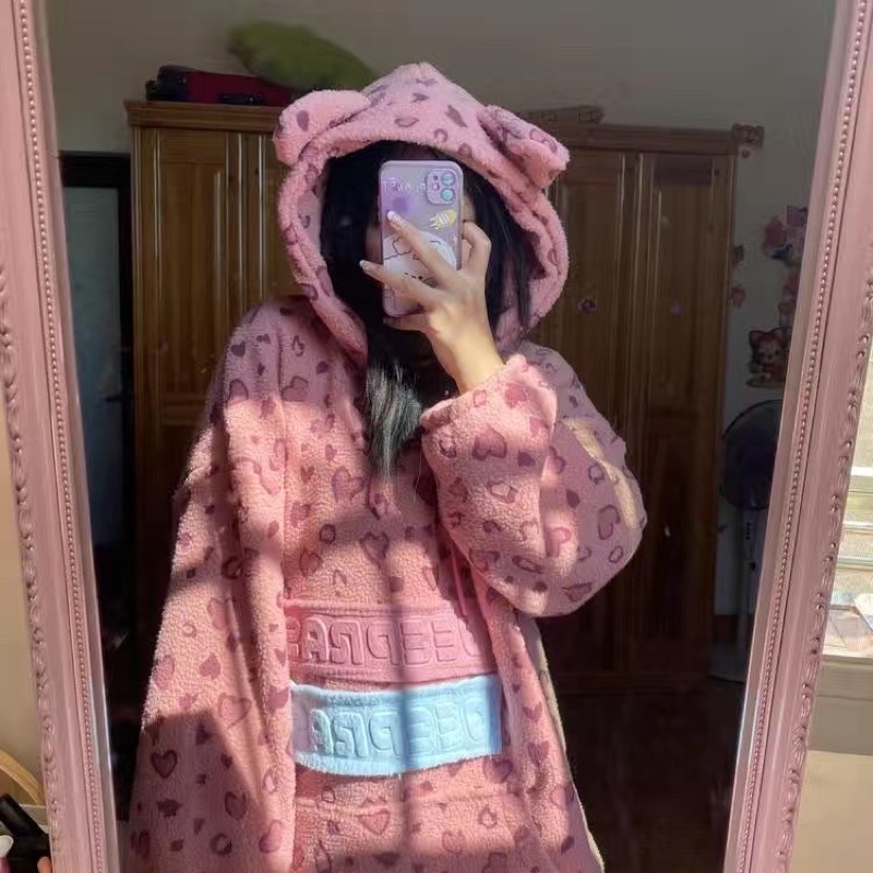 Áo hoodie bông lông cừu có lót bông dày dặn