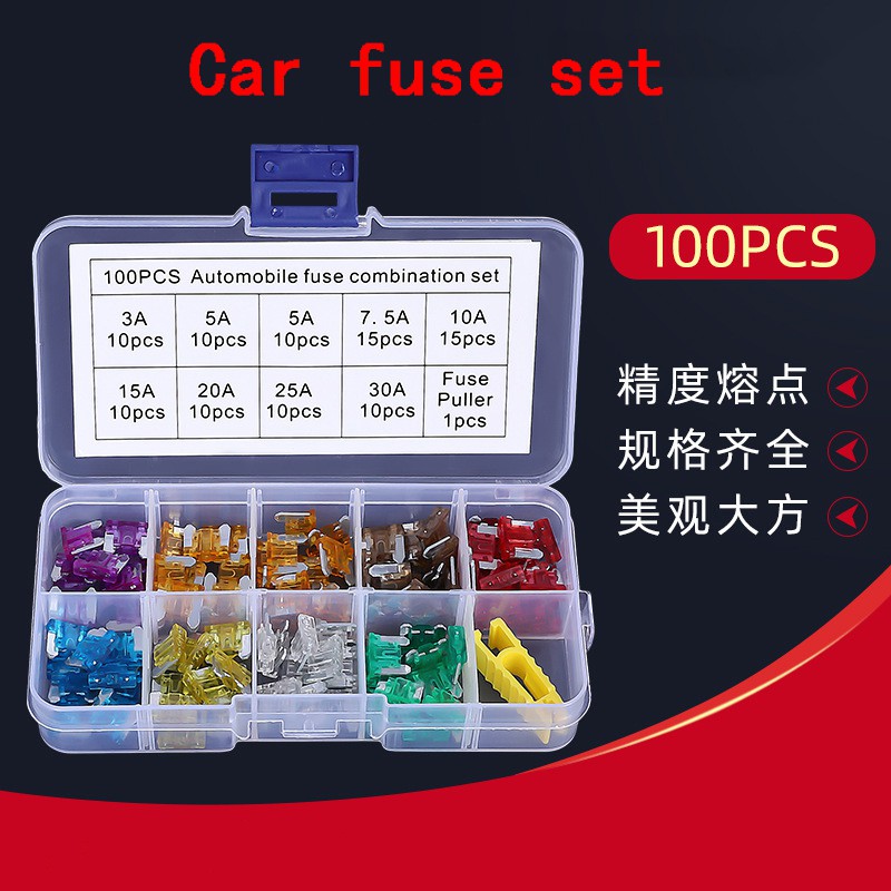 Bộ 100 lưỡi fuse vi mô kèm kẹp cho ô tô, xe tải, 3A 5A 7.5A 10A 15A 20A 25A 30A AMP.