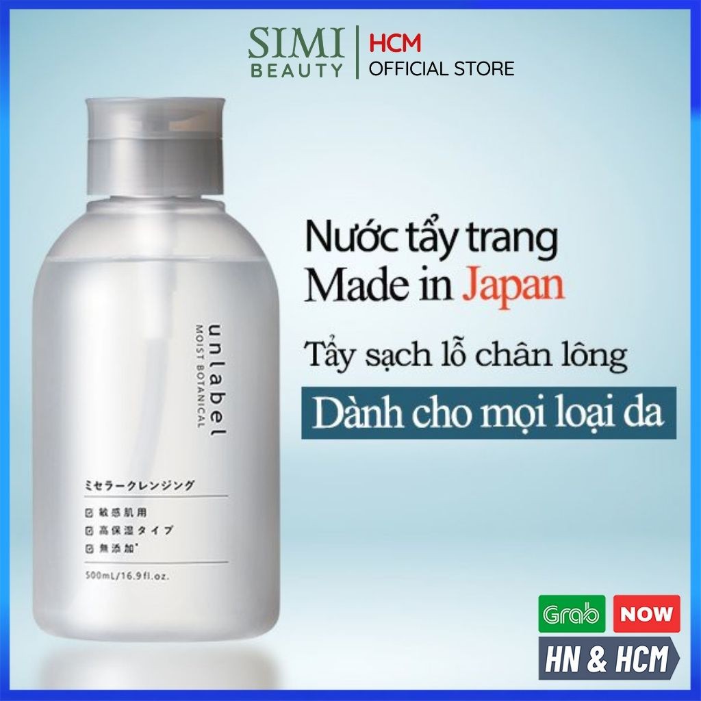 Nước tẩy trang không cồn UNLABEL Nhật Bản dưỡng ẩm sạch sâu mắt môi cho da dầu mụn khô hỗn hợp nhạy cảm bà bầu SIMI