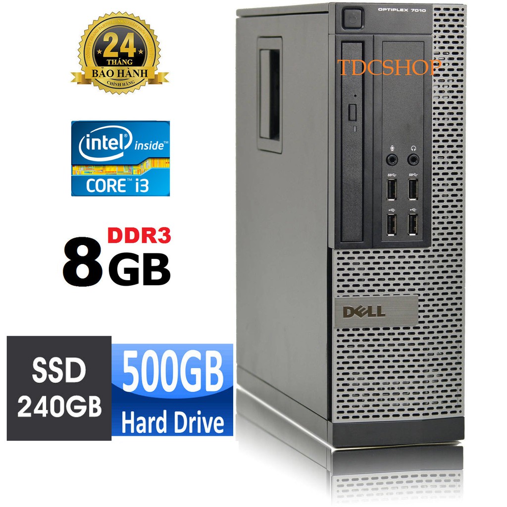 Máy tính để bàn Dell Optiplex 7010 intel CORE I3 3220, RAM 8GB, SSD 240GB, HDD 500GB.