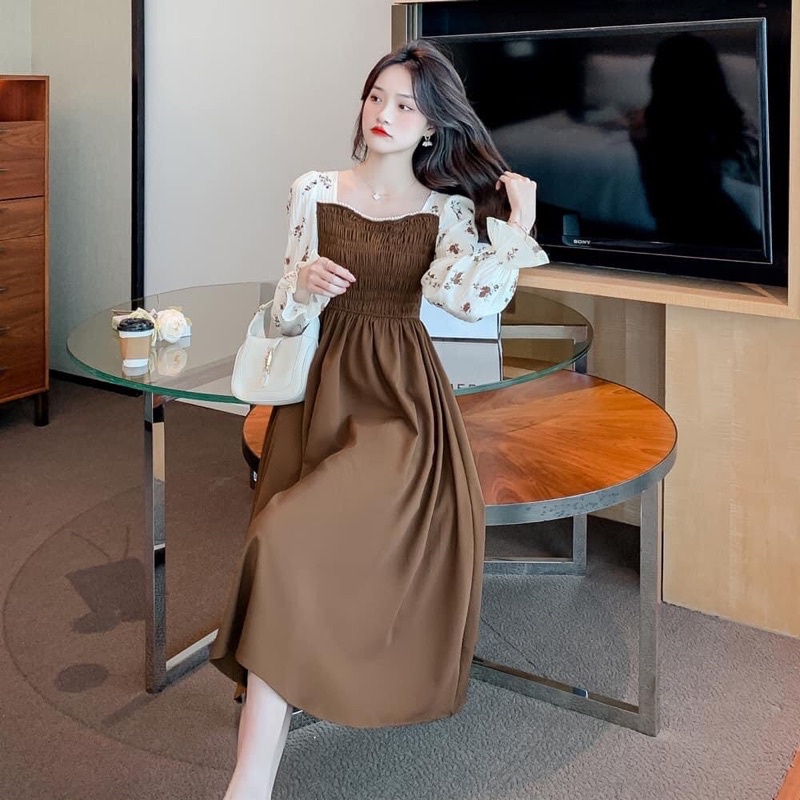 Siêu hot_ Váy bầu công sở tay dài cực xinh,váy size 40-75kg màu nâu và đen rất dễ mặc