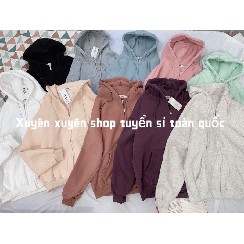 Ảnh thật) Áo khoác nỉ bông trơn KÉO KHOÁ có mũ basic | BigBuy360 - bigbuy360.vn