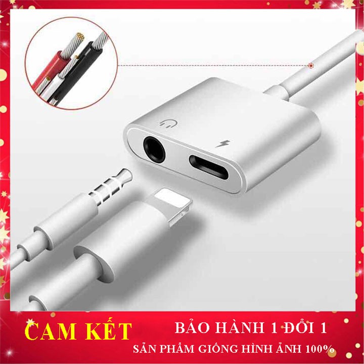 [Freeship] Jack cắm chuyển đổi tai nghe Iphone 2in1 , dây cáp Lightning to 3.5mm tai nghe chân tròn và sạc cho IP(2cổng)