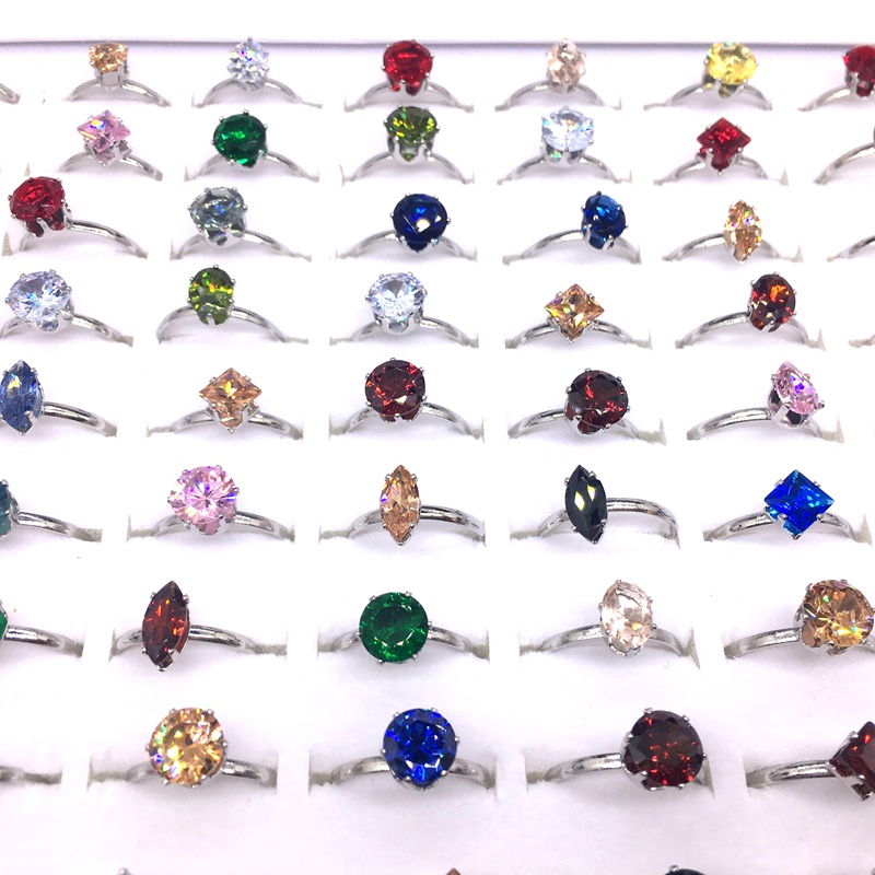 Bộ 50 Nhẫn Mạ Bạc Đính Đá Zircon Nhiều Màu Thời Trang