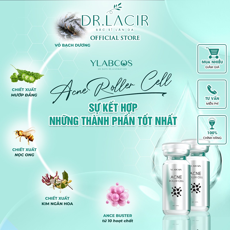 Tinh Chất Mụn Acne Roller Cell Ylabcos 10ml,Hỗ trợ ngừa mụn,làm mờ vết thâm mụn, không bong tróc DR.LACIR DR52