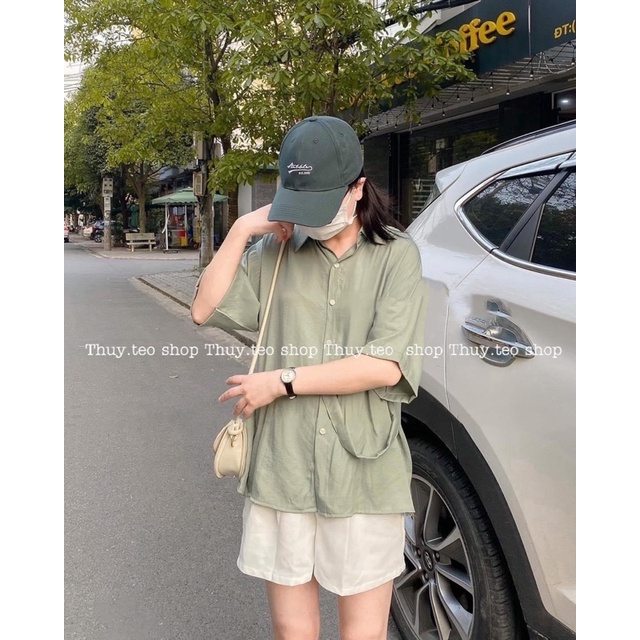 [Hàng sẵn] ÁO SƠ MI CỘC TAY CÀI CÚC LỆCH CHẤT LỤA MỀM