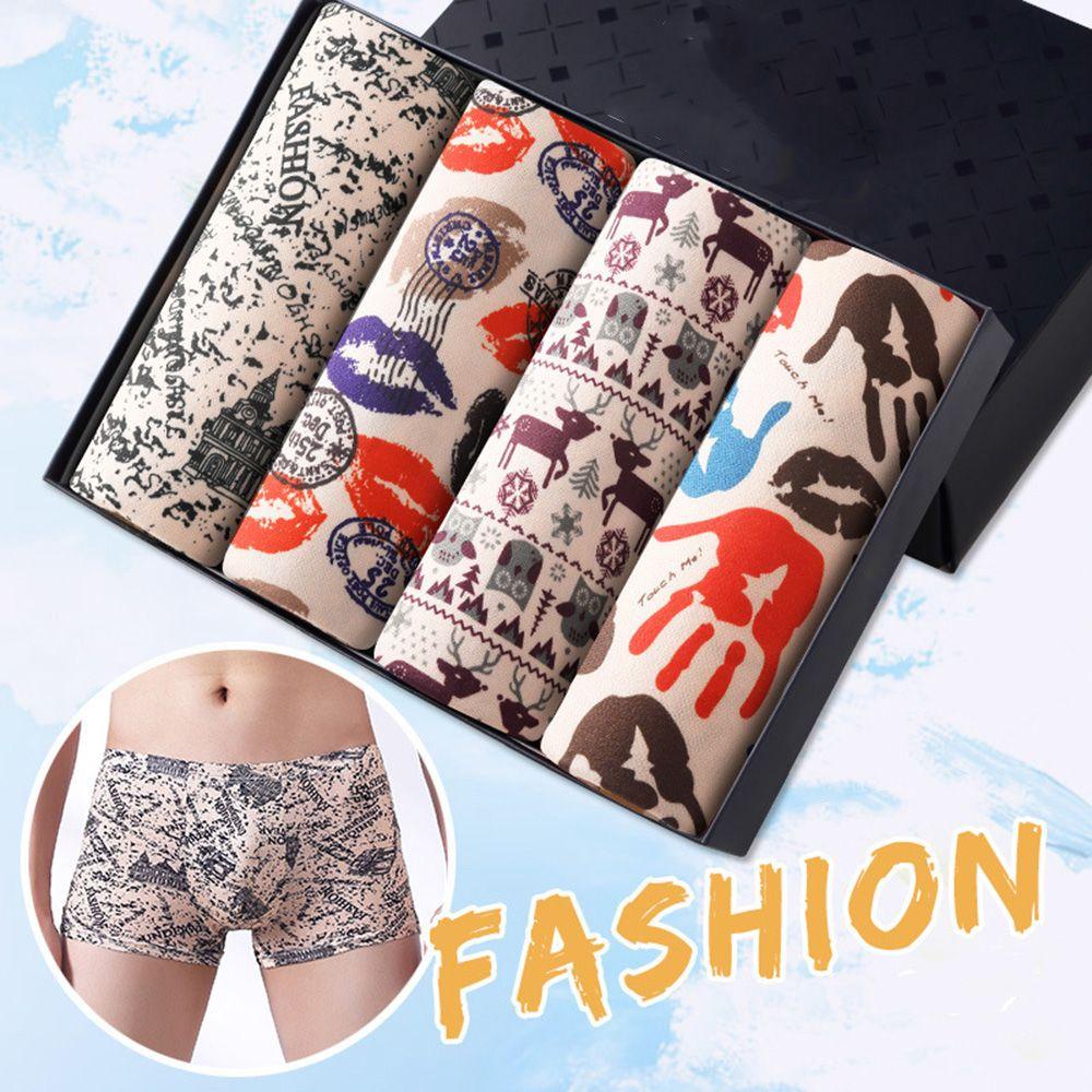 Bộ 4 Quần Lót Boxer Thoáng Khí In Họa Tiết Màu Sắc Tinh Tế Thời Trang Cho Nam