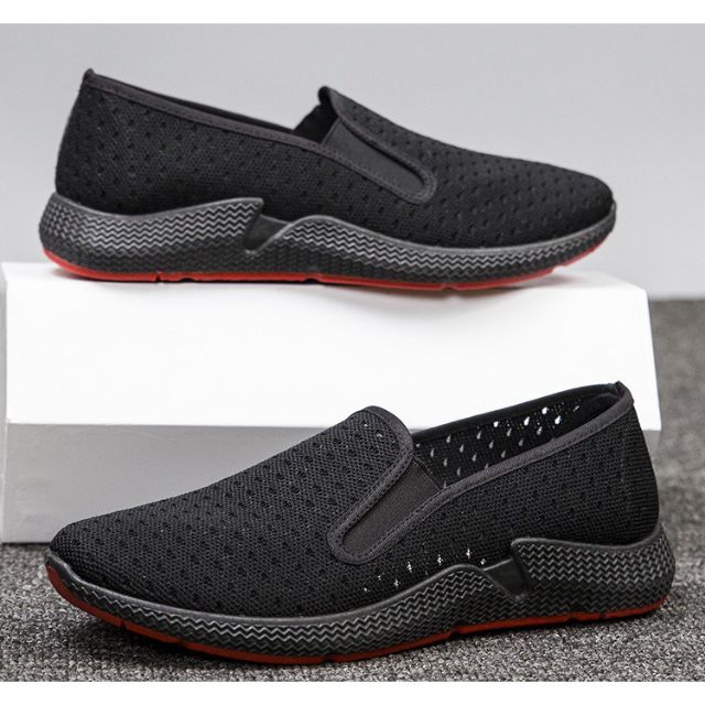 Giày lười vải Nam thoáng khí Màu đen.