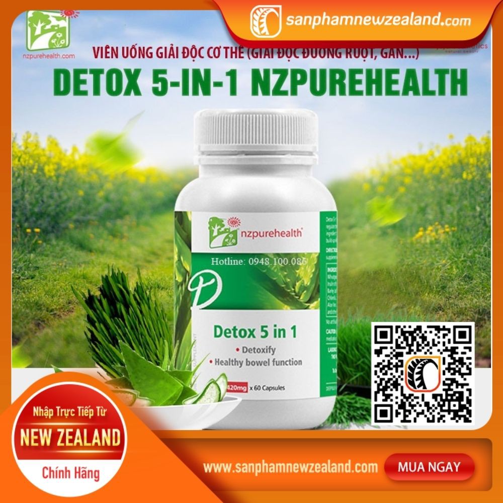 Thanh Lọc Cơ Thể (Đường ruột, gan…) Detox 5in1 NZPureHealth 60 viên