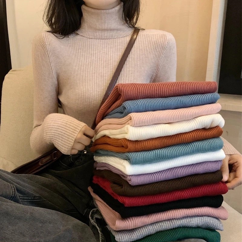 Áo len tăm cổ lọ giữ nhiệt cho nữ, áo len cổ cao giữ nhiệt nhiều màu cao cấp dài tay chất mềm siêu co dãn loại 1