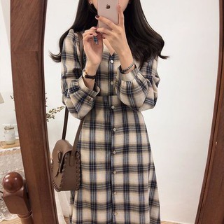 đầm caro tay dài thời trang nữ tính