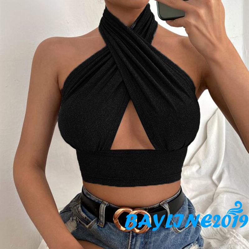 Áo Croptop Cổ Yếm Hở Lưng 4 Màu Sắc Thời Trang Mùa Hè Cho Nữ