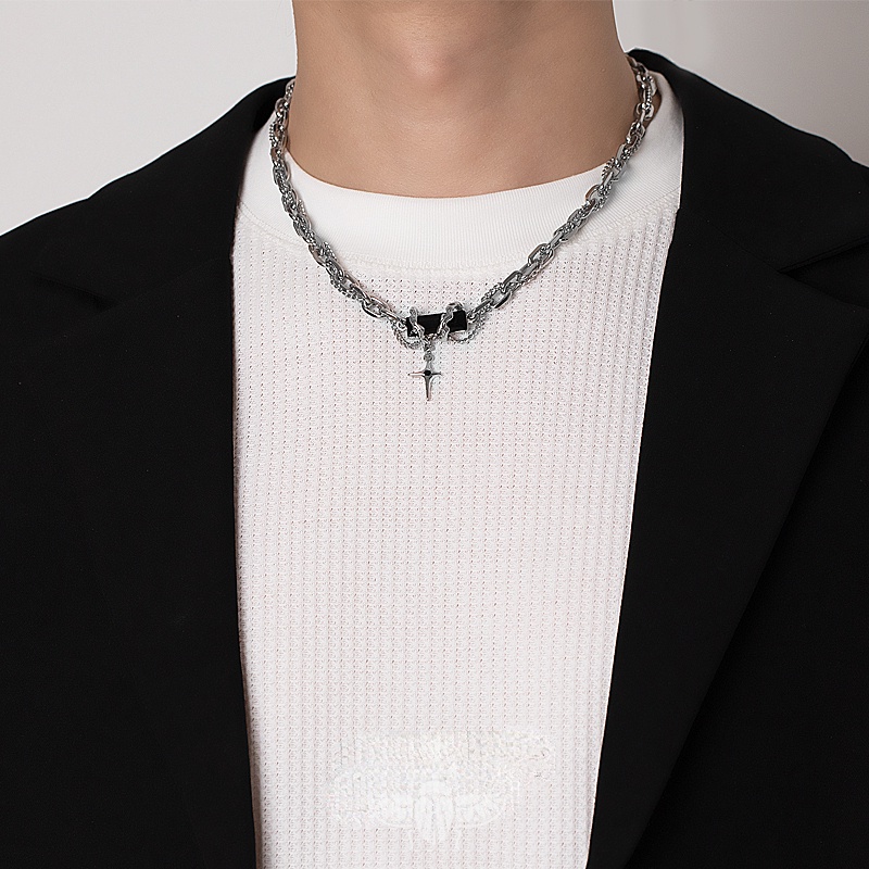 Vòng cổ Nhiều Lớp Đính Đá zircon Màu Đen Phong Cách Đường Phố Cá Tính