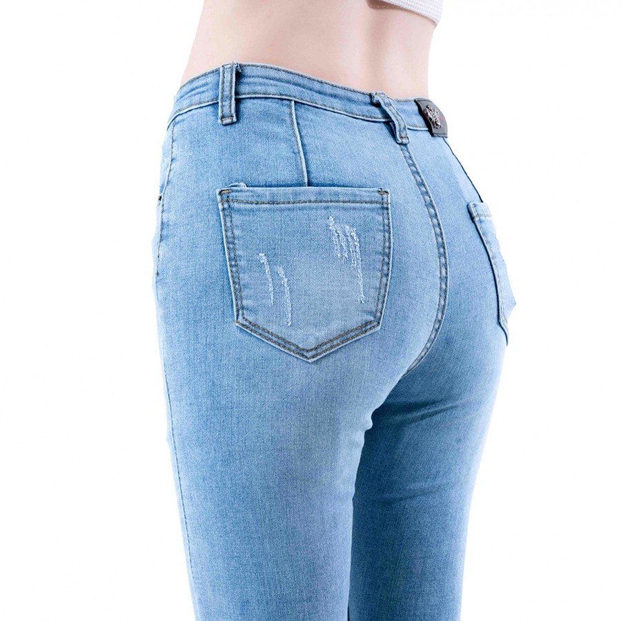 Quần jean 9 tấc nữ mẫu cào xước hàng co giãn lưng cao ảnh thật