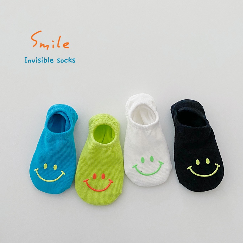 Set 4 đôi vớ KokoroCare MS-35 từ cotton họa tiết hoạt hình mặt cười mùa xuân 2022 cho bé 1- 5 tuổi S/M