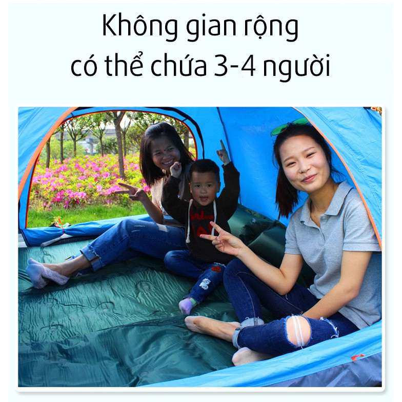 Lều Cắm Trại  Dã Ngoại 4 Người Tự Bung Cỡ Lớn 2mx2m Chống Nước Nhẹ Chống Gió Chống Tia Bức Xạ Có Che Đỉnh Lều