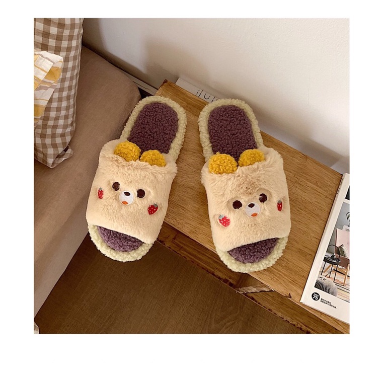 Dép bông hình thú hình gấu có tai đi trong nhà xinh xắn dễ thương