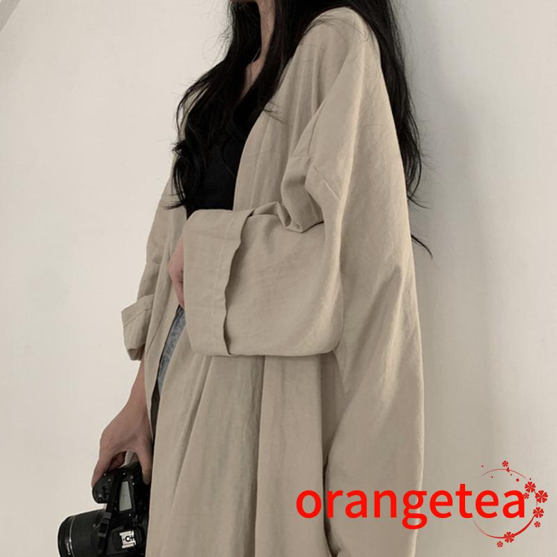 Áo Khoác Cardigan Tay Dài Dáng Rộng Màu Sắc Đơn Giản Xẻ Tà Thời Trang Mùa Hè Cho Nữ