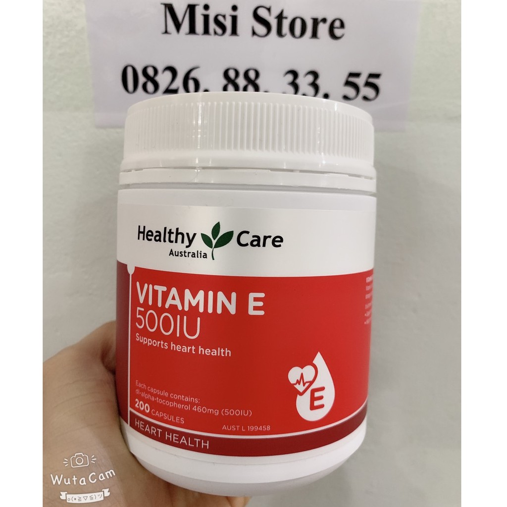 Vitamin E 500UI HealthyCare của Úc, bổ sung Vitamin E, lọ 200 viên, mẫu mới