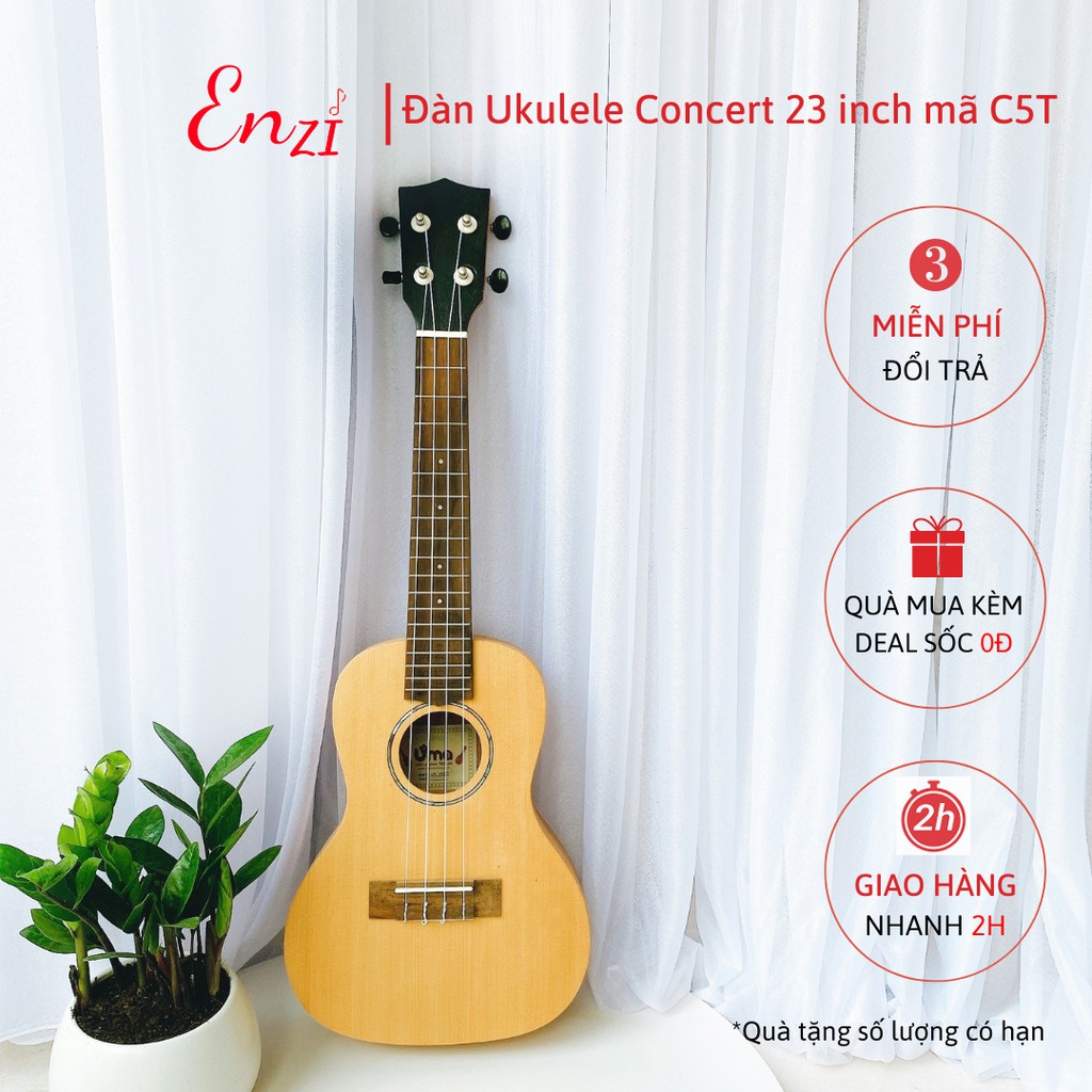 Đàn ukulele concert size 23 mã đàn C14T Enzi màu trắng ngà thiết kế độc đáo, âm thanh vang sáng cho bạn mới