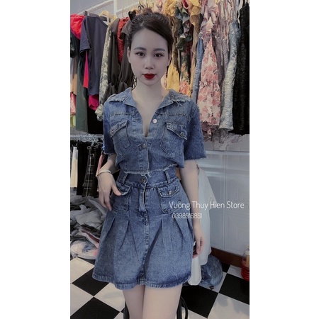 Set Bò Croptop 2 kiểu, Set đồ nữ áo jean croptop kèm chân váy  kiểu hàn quốc tôn dáng b175