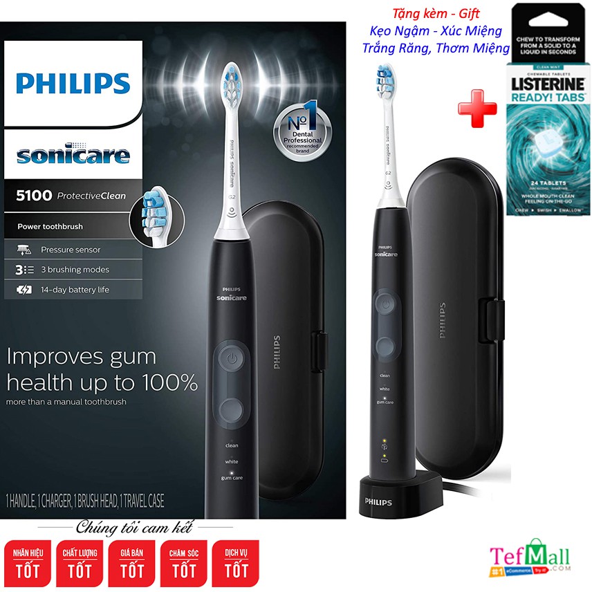 [USA] Bàn Chải Philips Sonicare 5100, Màu ĐEN, Philip ProtectiveClean 5100 Hàng Mỹ Chính Hẵng