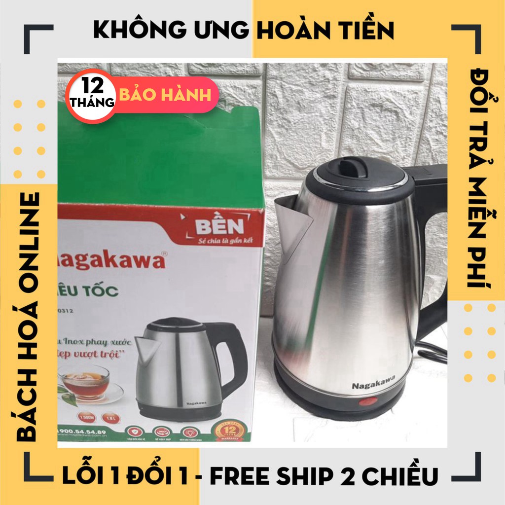 [Hàng Loại 1] Ấm siêu tốc inox dung tích 1.8L Naga NAG0312