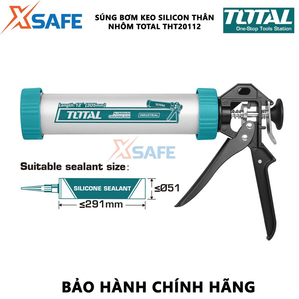 Súng bơm keo silicon thân nhôm TOTAL THT20112 | súng bơm silicon ống nhôm chiều dài súng bơm 305mm đường kính 55mm