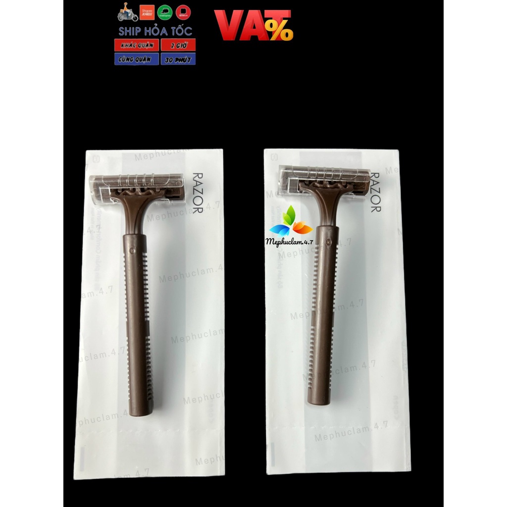 100 dao cạo râu cán nhựa nâu kèm kem cạo đút túi trắng sữa cho khách sạn, nhà nghỉ, homestay, villa,...