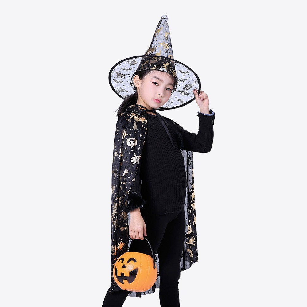 Bộ trang phục hóa trang lễ hội haloween áo choàng kèm mũ và giỏ bí ngô