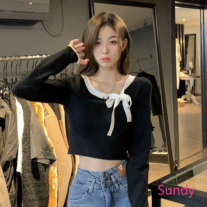 Áo Croptop Tay Dài Phối Nơ Thời Trang Mùa Thu Cho Bé Gái