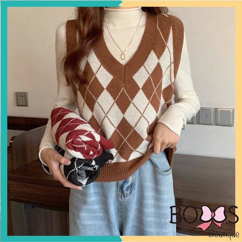 Áo Gile Len Nữ Dày Dặn Họa Tiết Caro Nhiều Màu Phong Cách Ulzzang [LGC] | BigBuy360 - bigbuy360.vn