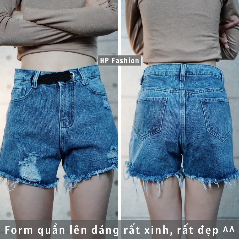 Quần short jean nữ ❤️ Quần đùi nữ lưng cao, có đai dây độc lạ, ống rách cá tính - QJ15