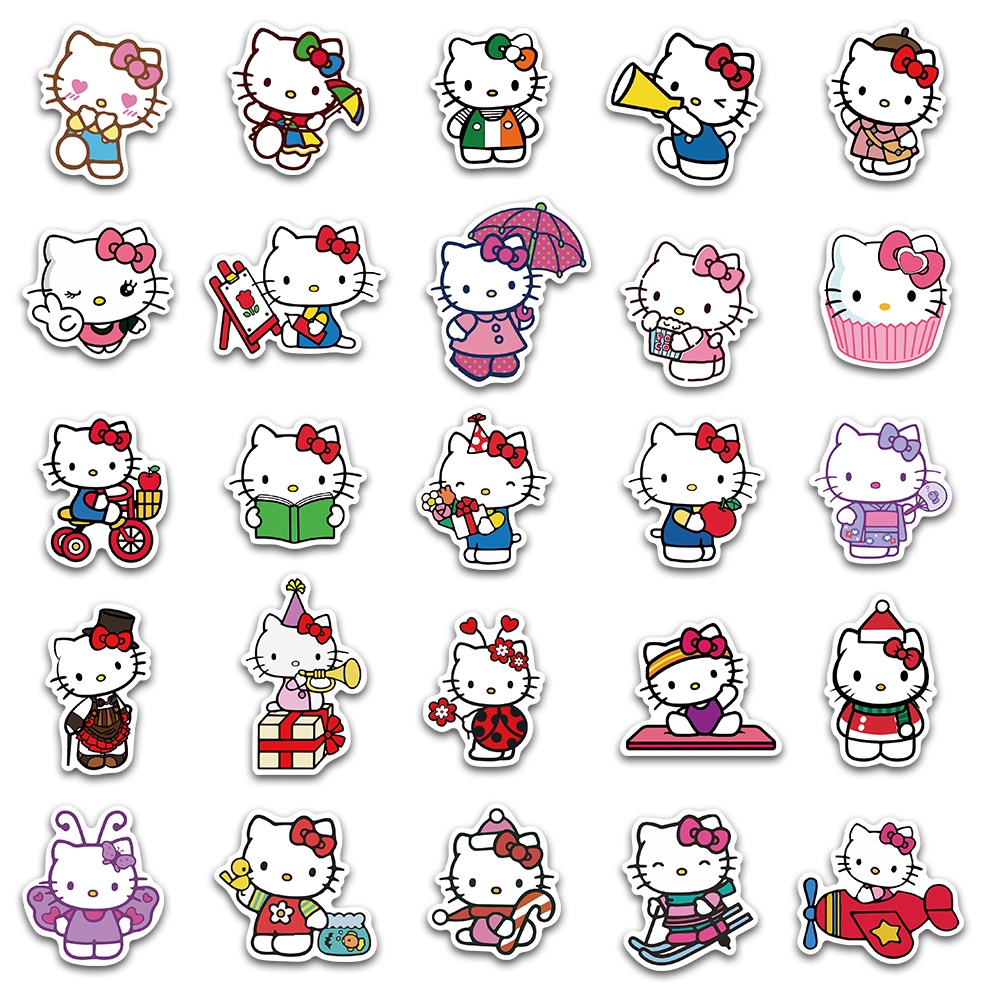 Bộ 10/50 Sticker Hoạt Hình Hello Kitty Dán Laptop, Xe Đạp