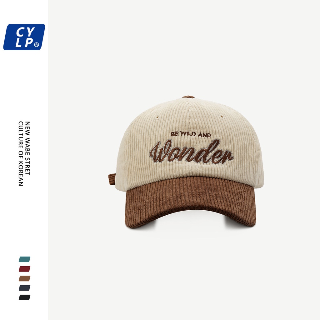 Mũ lưỡi trai nhung kẻ ghép vải thêu chữ thời trang thu đông Hàn Quốc cho cặp đôi